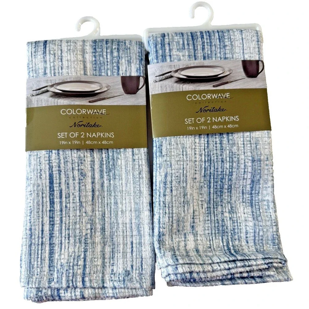 Noritake Colorwave Fabric Napkins Weave Blue 19x19 Inch Set of 4 Machine Wash